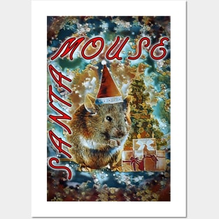 Santa Mouse Christmas tree gift Posters and Art